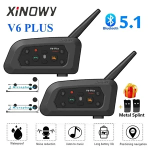 2X V6 Pro Motorcycle Intercom 6 Riders Group 1200m Helmet Headset Bluetooth 5.1