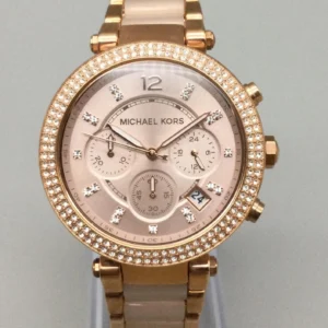 Michael Kors Parker Women Watch MK-5896 Rose Gold Tone BOX New Battery 7.25"