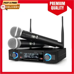 Professional 2 Channel UHF Wireless Dual Microphone Mic System Cordless Handheld