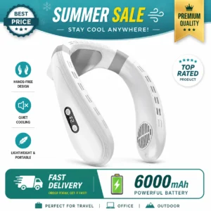 6000mAh Neck Fan with Cooling Plate Cold Compress Bladeless Portable Quiet Air